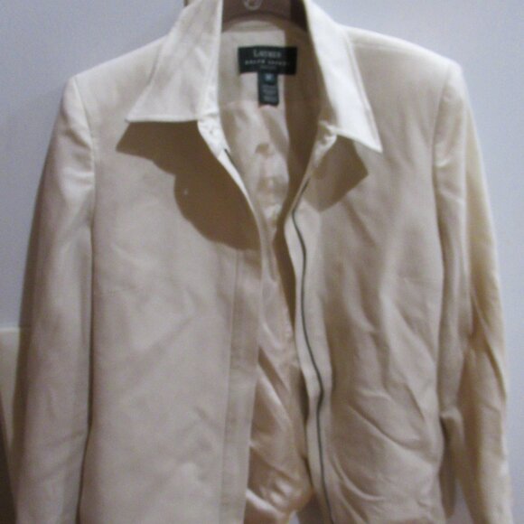 Lauren by Ralph Lauren zip crop classic worsted  wool Jacket ivory cream 8p s - Picture 1 of 3